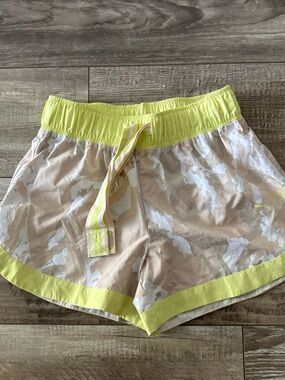Puma Beige Camo Athletic Shorts with Yellow Trim